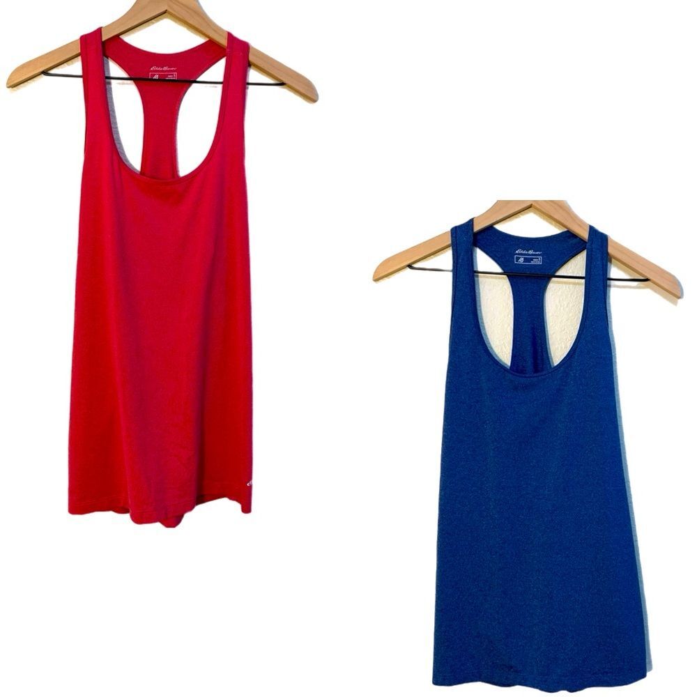 Lot of 2 Eddie Bauer Racer Back Tank Tops Women’s Blue & Pink S.